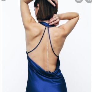 NEW WITH TAGS! Zara Satin Effect Jewel Chain Backless Dress